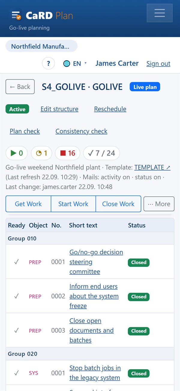 Live board on the phone with the compact action bar