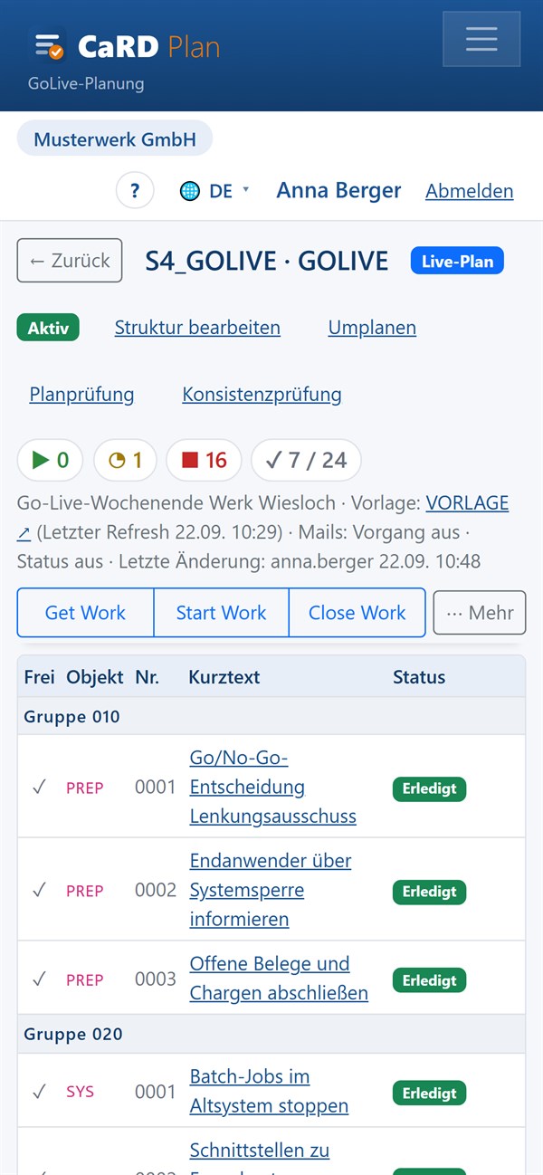 Live-Board auf dem Handy mit kompakter Aktionsleiste